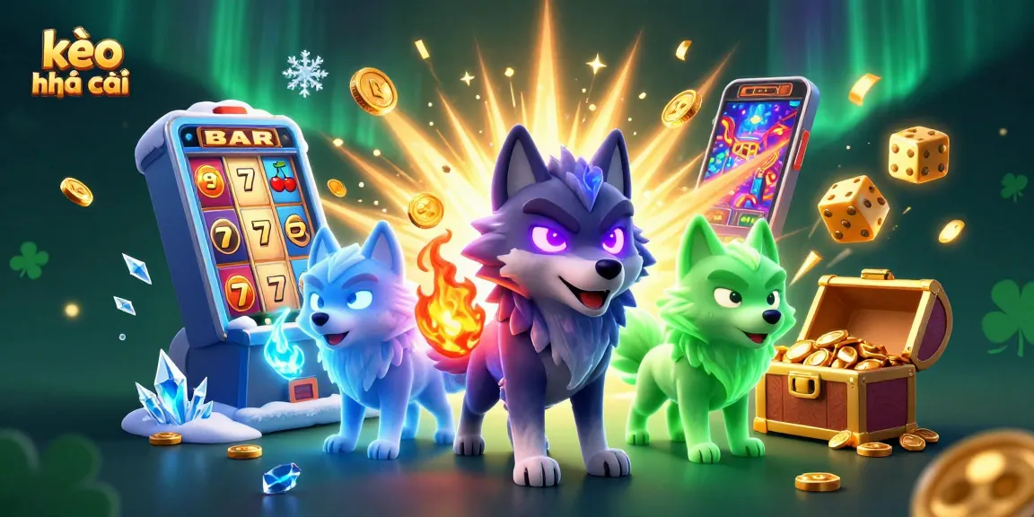 Play engaging kèo nhà cái games with dynamic visuals and exciting winning opportunities in this vibrant digital illustration.
