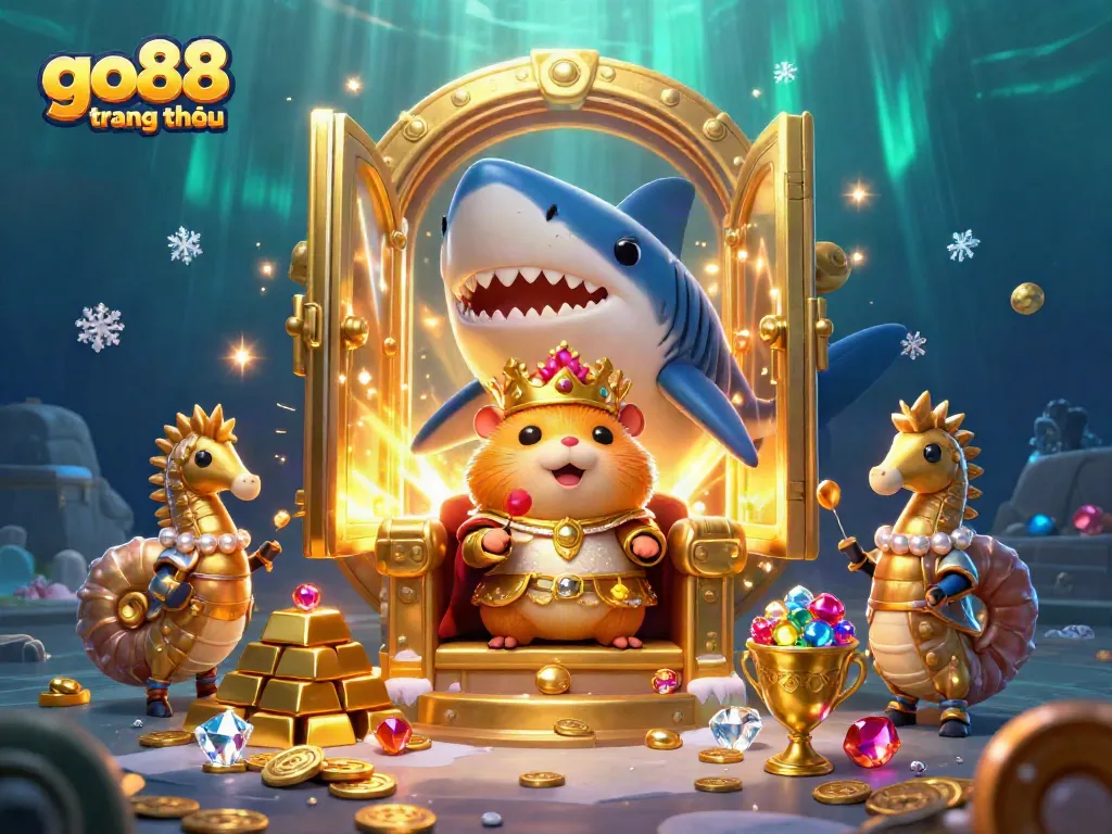 Experience the excitement at go88 trang chủ with a fierce golden hamster king and his nautical guards in a treasure-filled casino.