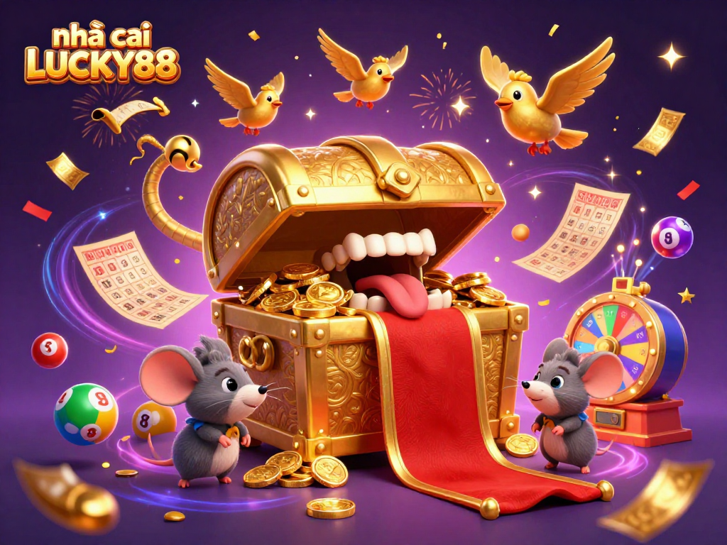 Engage with the nhà cái LUCKY88 with colorful lottery balls and dynamic scenes of casino thrills.