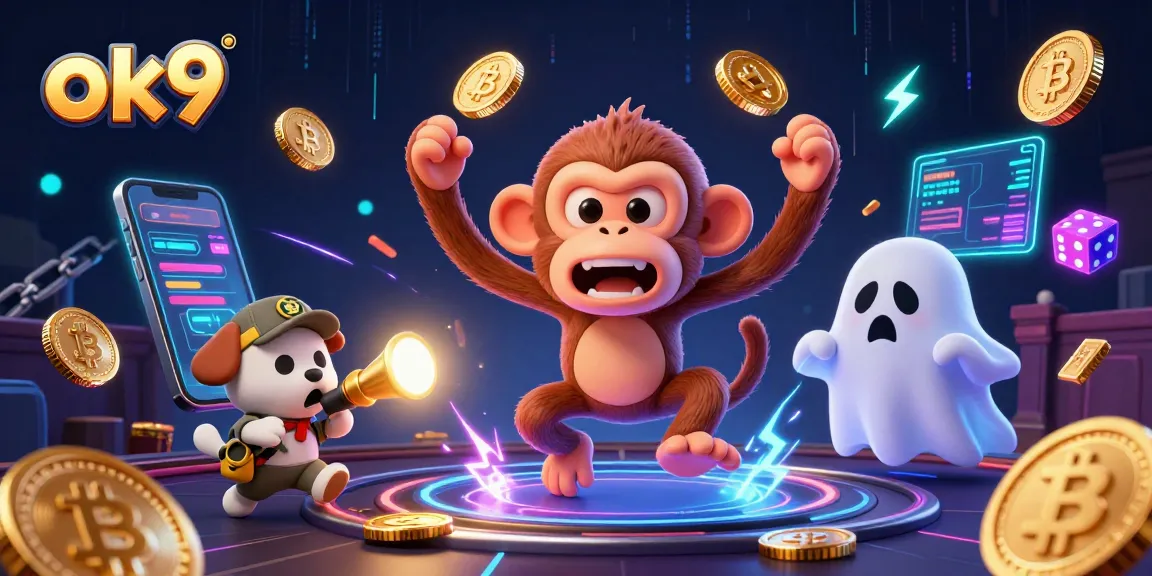 Experience exciting gameplay at ok9 with a mischievous monkey and golden casino elements lighting up the scene.