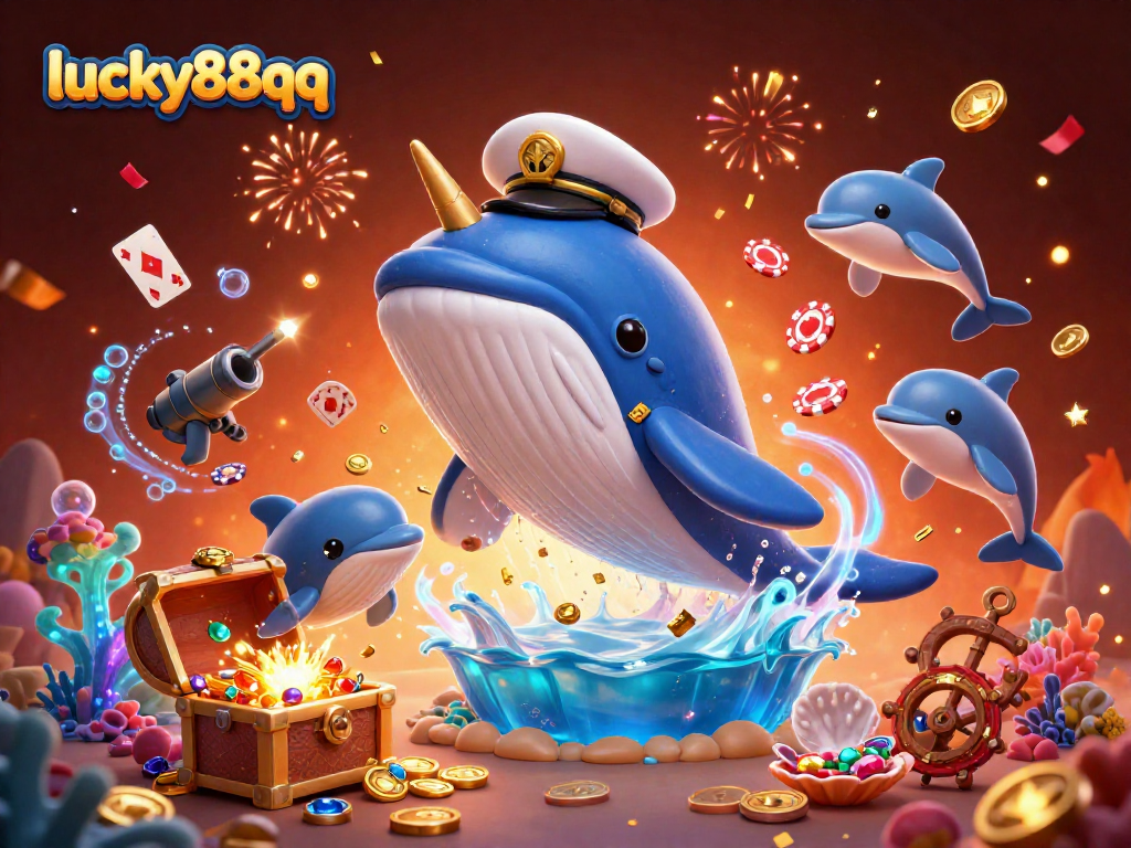Experience exciting gameplay with lucky88qq in this vibrant underwater casino scene featuring playful marine characters.