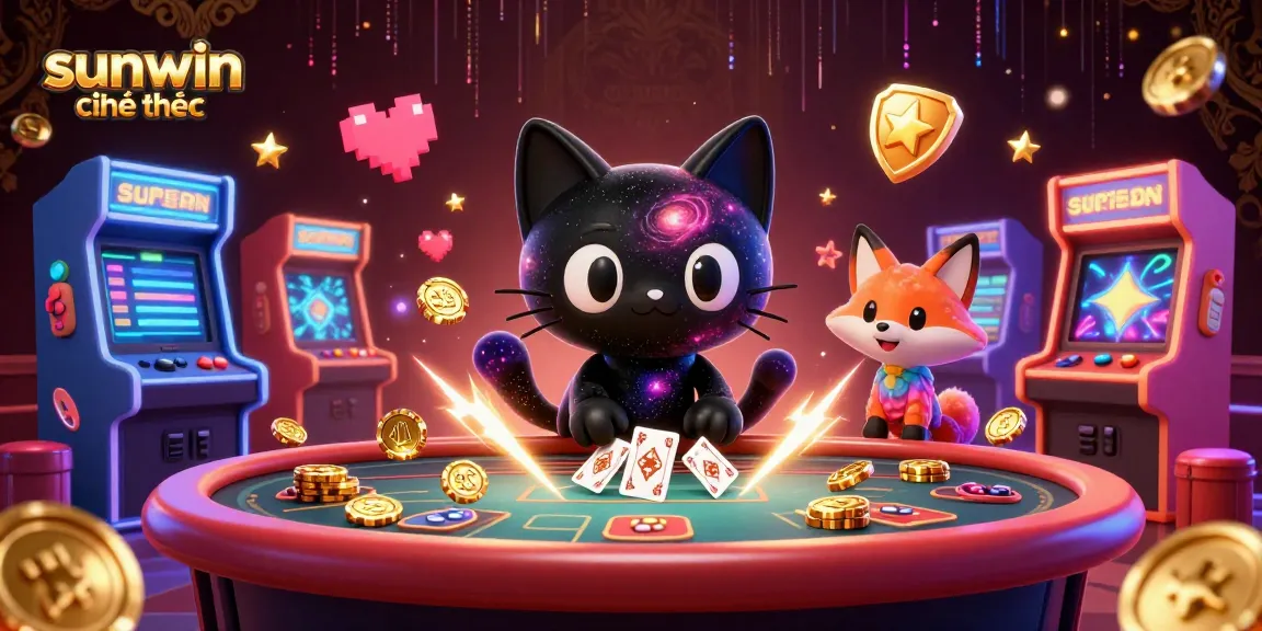 Experience sunwin chính thức with vibrant 3D characters at a cosmic casino, pulling in golden chips.